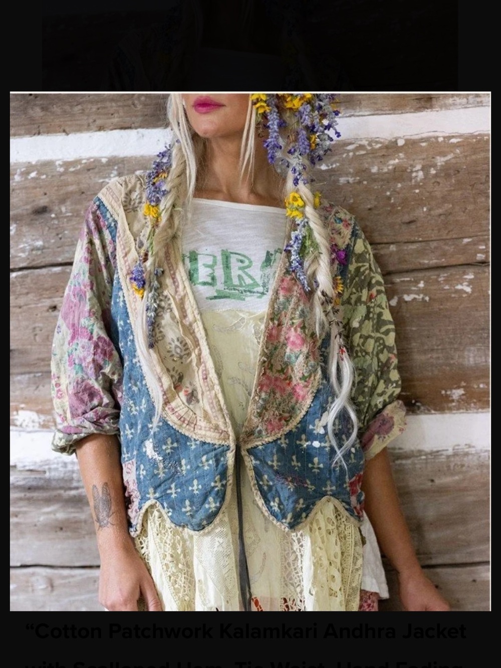 Magnolia Pearl Patchwork Boho Jacket in Blue, Cream, Pink, Green